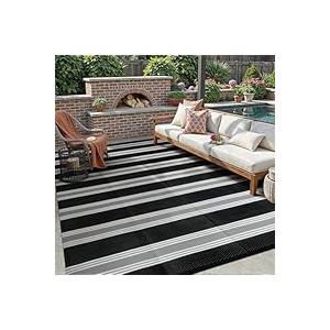 Lahome Outdoor Rug 8x10 Patio Waterproof, Reversible Black/Grey
