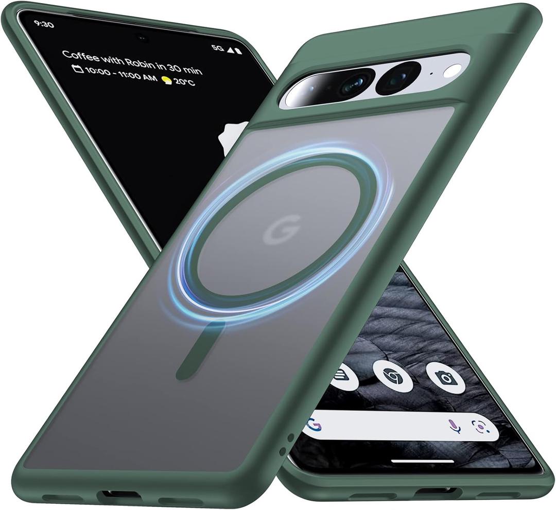 Magnetic for Google Pixel 7 Pro Case [Compatible with MagSafe][Anti-Fingerprint][Slim Fit][Military Shockproof] Translucent Matte Hard Back Pixel 7 Pro 5G Phone Cover 6.7, Green