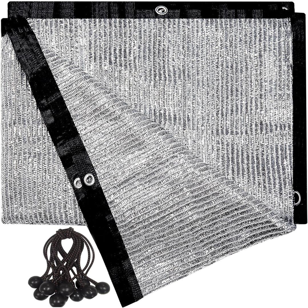 70% Aluminum Shade Cloth 6.5 FT x 12 FTSilver Tarps Fabric Privacy Screen Pet Shade Car Cover Patio Garden Pergola Cover Canopy with Grommets and Ball Bungee, Aluminum Foil Shade Net
