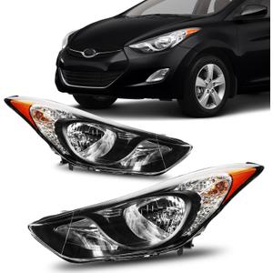Torchbeam Headlights Assembly Compatible with Hyundai Elantra 2011 2012 2013 A Pair Front Light Black Housing Amber Reflector Clear Lens OE Headlamp Replacement Driver & Passenger Side