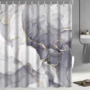Grey Shower Curtain, Ombre Light Grey Marble Shower Curtain Set Modern Aesthetic Gray Ink Texture Waterproof Bathroom Curtain with Hooks, 72x72 Inch