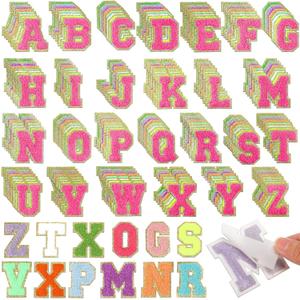 Yunlly 312 Pieces Chenille Letter Patches Self Adhesive A-Z Glitter Embroidered Patches for DIY Crafts, Mobile Phone, Backpacks, Clothing