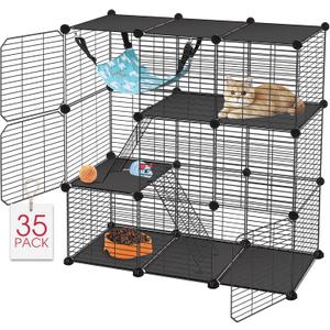 VISCOO Cat Cage, 3Tier DIY Cat Enclosures Catio, Cat Playpen Indoor & Outdoor with Hammock, Detachable Metal Wire Kennel Cats Crate, 2x3x3 Exercise Place for 13 Cats/Kitten