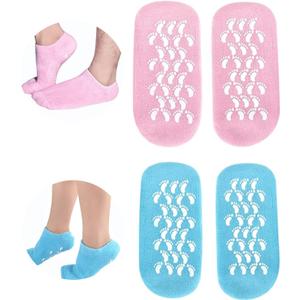 Moisturizing Gel Socks for Women, Full Foot Silicone Socks (Up to Size 7.5) - 2 Pairs Spa Foot Socks with Aloe Vera, Vitamin E & Oil for Dry Cracked Feet, Heel Repair Treatment