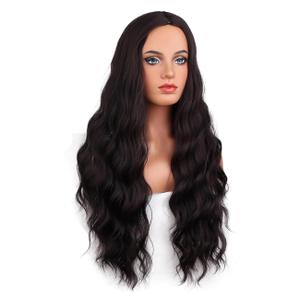 Adult Dark Brown Wig Woman Long Chestnut Brown Wavy Curly Wig Women Middle Part Wigs Heat Resistant Synthetic Wigs with Cap