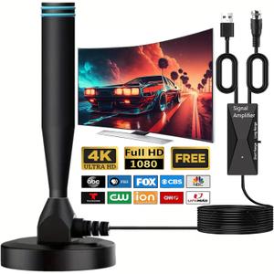 2026 Upgraded Indoor HD TV Antennas for Local Channels, New Digital Antenna for Smart TV with Long Range Amplifier Signal Booster, Support 4K 1080p All Old TVs
