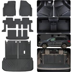 Floor Mats & Trunk mat For 2013-2019 2020 Nissan Pathfinder 2013 Infiniti JX35 2014-2020 Infiniti QX60 TPE All Weather Protection 3 Rows Car Floor Liners & Cargo Liners With Velcro Backrest