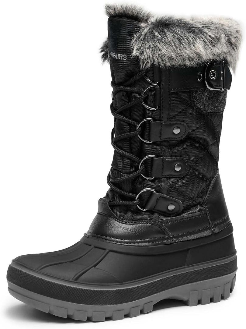 DREAM PAIRS Boys Girls Snow Boots Water-Resistant Outdoor Warm Cozy Anti-Slip Mid Calf Faux Fur Lining Insulated Winter Shoes for Little/Big Kids, Size 11 Little Kid, Black, KRIVER-1