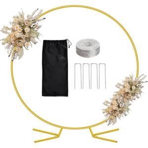 WellSign Arch Backdrop Stand for Parties, 7.2FT Metal Circle Balloon Arch Stand Kit, Gold Round Wedding Arch Frame for Wedding Birthday Party Bridal Shower Anniversary Ceremony Decoration