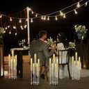 FoldTier 8 Sets 5 Arm Acrylic Candelabra Holder for Wedding Table Centerpiece 27inch Tall Floor Clear Candle Centerpieces with LED Candles and Shade for Proposal Ceremony Birthday Party Home Decor