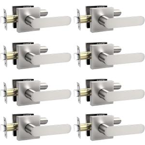 Heavy Duty Passage Door Handle, Door Lever with Rectangular Design, Non-Locking for Hallway Closet, Easy Installation, Satin Nickel, 8 Pack