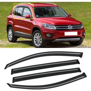 Window Visor for Volkswagen VW Tiguan 2009-2017, Out-Channel Rain Guards Shields Vent Deflector Shade Wind Dark Smoke for 09-17 Tiguan, Tape-On Outside-Mount, 4PCS