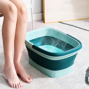 Collapsible Foot Spa Bath Massager for Dry Cracked Feet, Feet Soaking Tub with Massage Acupoint, Pedicure Foot Soak Basin Plastic Bucket with Handle (Green)