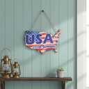 4th of july Door Decorations - Patriotic Door Sign Map Welcome Fourth of July Red White and Blue Wall Wreath Sign Hanging for Home Wall Outdoor Indoor Supply Decor Gifts 13.8×11.8 Inch