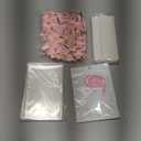 Wavwavw 100 Sets Clear Rice Treat Bags with Ribbon Bow and Thank You Stickers Clear Flat Cellophane Treat Candy Bags for Rice Treats Gift Giving Bag (Pink)