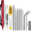 Ferraycle 12 Pcs Paracord FID Set Stainless Steel Knotter Marlinspike Set Paracord Stitching Lacing Stitching Needles and Smoothing Tool for Leather or Paracord Work (Red)