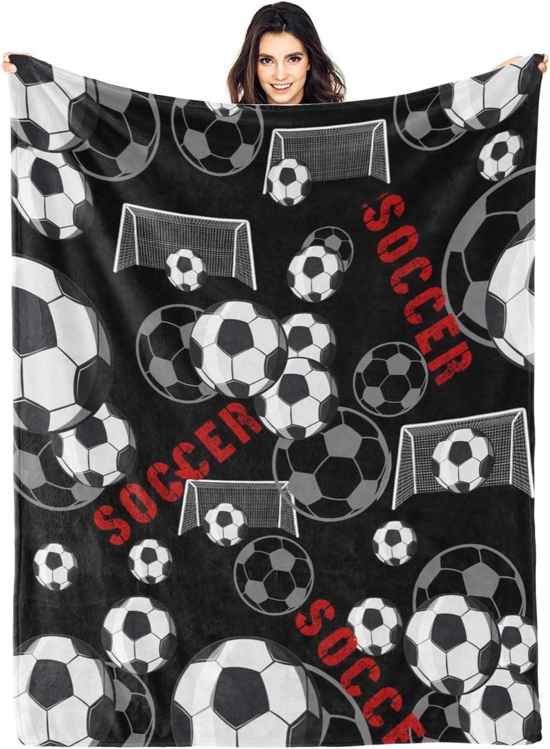 Soccer Blanket Gifts for Boys Kids Soccer Lovers, Sport Ball Print Soft Cozy Blanket for Couch Bed 50"X40"