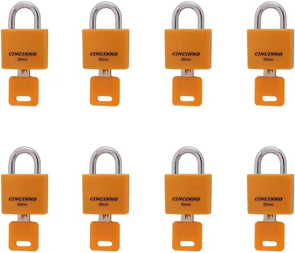 CINCINNO Set of 8 Small LocksCovered Aluminum Keyed Alike Padlocks30MM Weatherproof Lock with Same Key,Outdoor Padlock for Sheds, Storage Unit School Gym Locker, Toolbox 8*S30mm