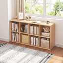 NELYE 8 Cube Organizer Bookcase - Fabric Storage Bins Container, Open Shelf Simple Compartments Bookshelf, Oak