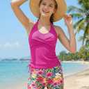 Girls Bathing Suits for Teens Size 12 14 V Neck Halterneck Swimsuit with Padded Juniors Summer Beach y2k Rose Red Flower Tankini Swim Set 12-14 Year Big Girl Hawaii Beach Drawstring Shorts Swimwear