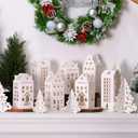 Amyhill 36 Pcs White Paper Christmas Village Sets 18 DIY Christmas Village House and 18 Trees Mini Cardboard House Crafts Xmas Table Centerpiece for Mantel Window Home Decor