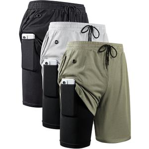 JWJ Mens 2 in 1 Running Shorts Quick Dry Gym Athletic Workout Clothes with Side Pockets (X-Large, 3 Pack-black/Grey/Army Green)