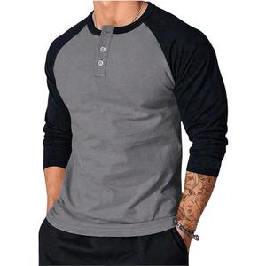 VIPWOLF Men's Letter Graphic Long Sleeve Shirts Slim Fit Round Neck Casual Tee Tops Streetwear, Grey Large