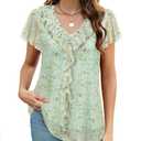 Timeson Women's Tops Dressy Casual: Loose Fit - Plus Size Blouses for Women - Womens Short Sleeve Shirts Floral Ladies Office Work Outfits Peasant Summer Tunic for Leggings Hide Belly Mesh Yellow 2XL