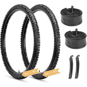 Hycline Mountain Bike Tires Set: 2-Pack 20/24/26x1.95 Inch Folding Replacement High-Density Bicycle Tires and Pair Inner Tubes with Tire Levers Compatible with MTB Off-Road Bike