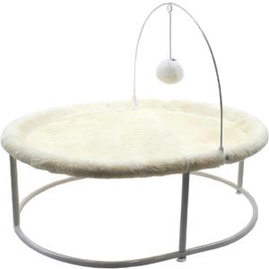Cat Hammock Bed Indoor & Outdoor, Elevated Pet Bed Free Standing with Iron Frame for Max 66LBS Capacity, Ideal for Large Cat and Small Dogs, All-Season Pet Supplies, Off-White