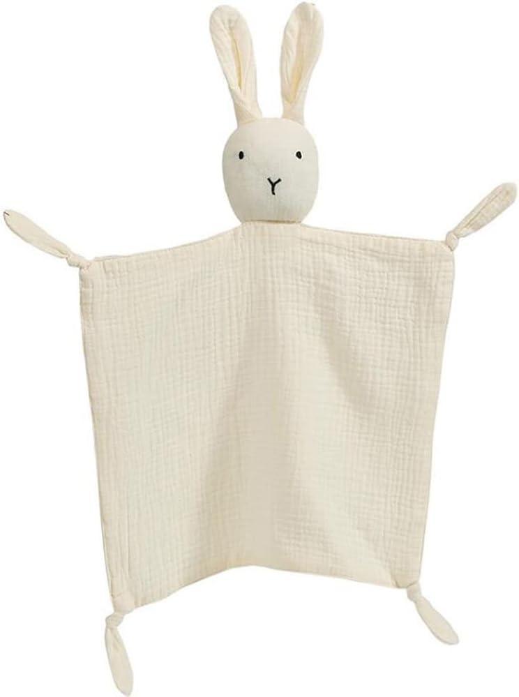 PEIPEIWU Organic Cotton Muslin Lovey Blanket, Organic Cotton Muslin Bunny Security Blanket Soft & Breathable Lovie Baby Gifts for Boys and Girls (White)