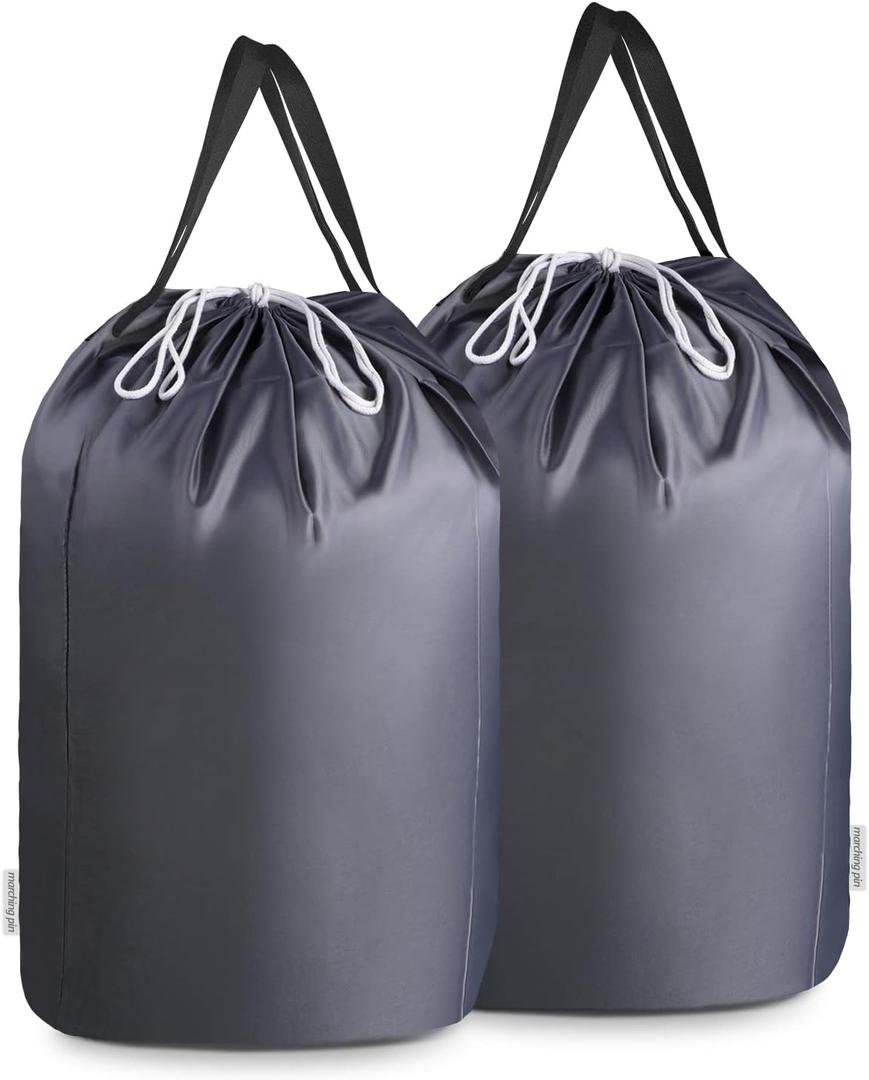 MCleanPin 140L Washable Laundry Bags with Handles,Dirty Clothes Storage for College Dorm or Travel, Laundry Liner Fit Most Laundry Hamper or Basket,2 Pack (Elegant Grey)