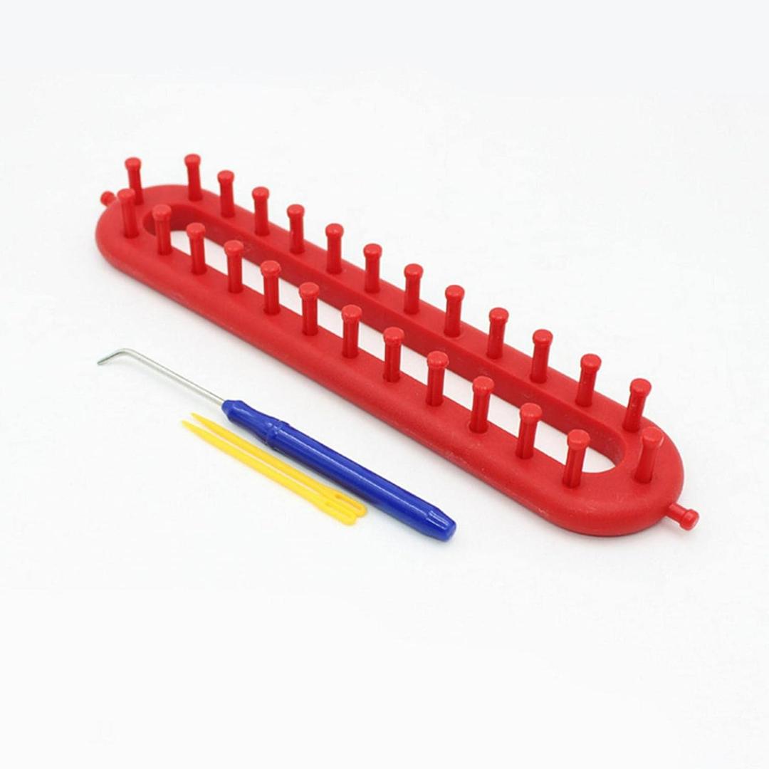 Rectangle Knitting Loom Set, Knitting Loom Scarf Rectangle Crochet Hook with Needles Weaving Tool Set, Long Looms Scarf Sweater Shawl Stitch Knit Baby Blankets(Size:26cm red)
