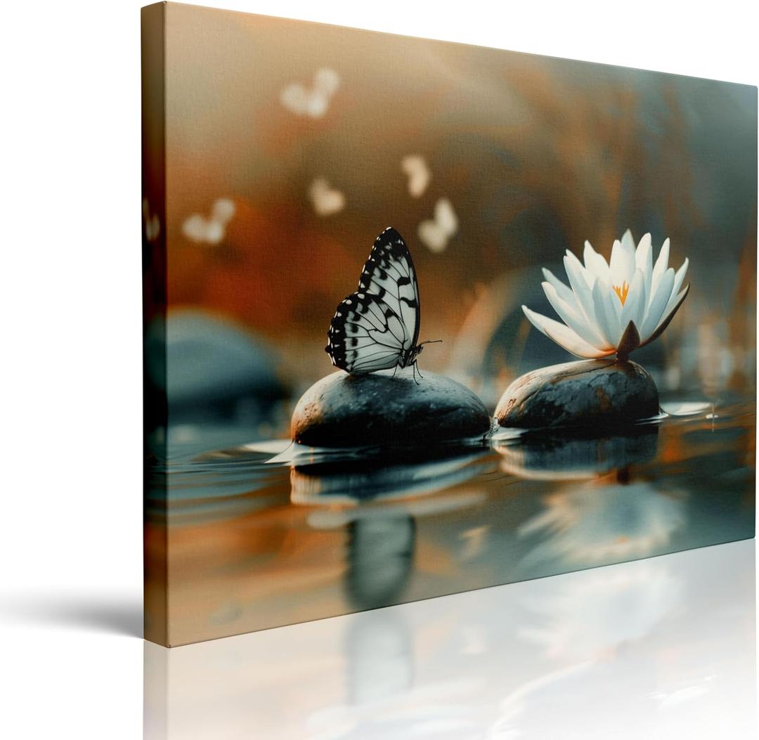 Tufiqu Bathroom Wall Decor With Flower Pictures, Canvas Art Prints For Spa And Zen Room, Lotus Painting, Plant Artwork, Modern Wall Decoration Ready To Hang (16"x24")