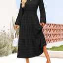 ZESICA Boho Fall Maxi Dresses for Women 2025 Dressy Casual Long Sleeve Swiss Dot Tiered Flowy Swing Wedding Guest Long Dress (Black, M)