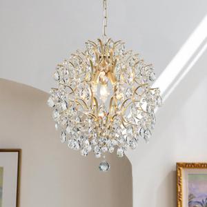 Bestier Modern Gold Pendant Chandelier Crystal Raindrop Lighting Ceiling Light Fixture Lamp for Dining Room Bathroom Bedroom Livingroom entryway 3 E12 Bulbs Required D16 in x H18 in