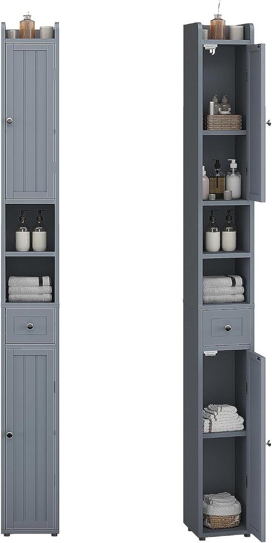 ChooChoo Narrow Bathroom Storage Cabinet with Adjustable Shelves and Drawer, 7.87"D x 7.87"W x 70.87"H