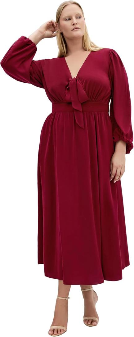 City Chic Women's Plus Size Dress - Ivanna V Neck Maxi (Dark Cherry, Size 12/XXS)