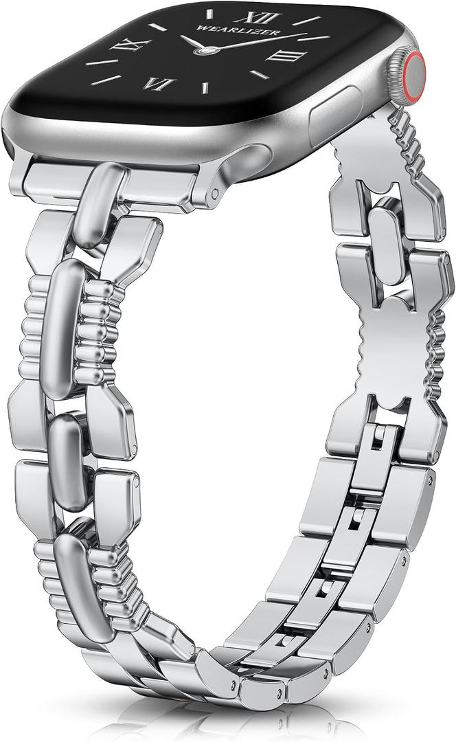 Wearlizer Slim Metal Bracelet Compatible with Apple Watch Bands Women | Thin Dressy Stainless Steel Strap Designer for iWatch Series 11 10 9 8 7 6 5 4 SE/Ultra 3 2 1 42/46/38/40/41/44/45/49mm