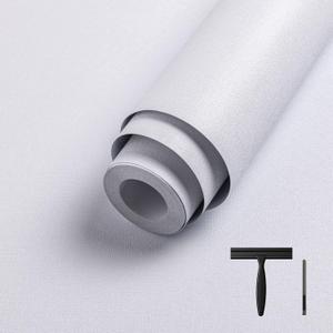 Abyssaly White Wallpaper Peel and Stick Contact Paper for Cabinets and Drawers Removable Self Adhesive Thicken Wallpaper Covering for Bedroom with Scraper, Paper Cutter 17.7" X 590.5"