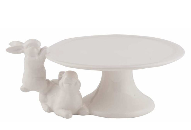 Ceramic Cake Stands Decorative Bunny - Easter Decoration Birthday Cake Display Tray for Wedding Party Graduation Gift Home Decor 6,7 x 3.25 Inch White Cake Plate Newman House Studio