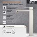 KENES Brushed Nickel Vessel Sink Facuet Single Handle Tall Bathroom Sink Faucet Vanity Bathroom Faucet Basin Mixer Tap with Water Supply Hose and Pop Up Sink Drain, LJ-9031A