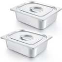 2 Pack Stainless Steam Hotel Pan with Lid, Steam Table Pan Restaurant Supplies Reusable Anti Rust Steam Pan Water Pan for Home, Party, Restaurant, Hotel, Buffet (1/2 Size x 4 Inch Deep)