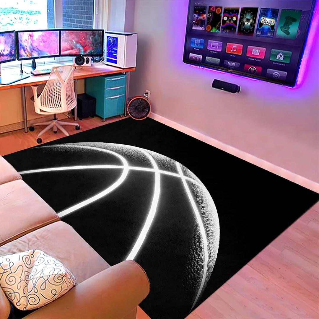 Basketball Rug for Boys Bedroom - Black Basketball Area Rug Basketball Decor Floor Kids Room Carpet Fun Sport Basketball Rug Printed White Ball Playroom Mat, 3'4' Basketball Rug for Boys Bedroom - Black Basketball Area Rug Basketball Decor Floor Kids Room Carpet Fun Sport Basketball Rug Printed White Ball Playroom Mat, 3'4'