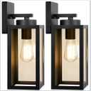 Outdoor Wall Light Fixtures, Exterior Waterproof Wall Lanterns, Porch Sconces Lighting with E26 Sockets & Glass Shades, Modern Matte Black Outside Lights for Patio Front Door Entryway Garage, 2-Pack (12.8 inches)