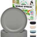 Grow Forward Premium Wheat Straw Plates - 10 Inch Reusable Hard Plastic Dinner Plates Set of 8 - Unbreakable Microwave Safe Plates for Dessert, Camping, RV, Outdoors, Patio, Kitchen Dishes - Feather