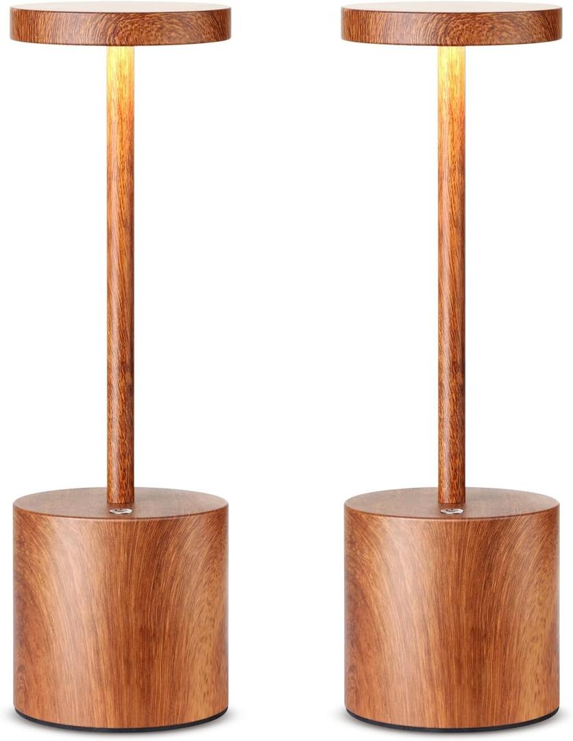 SAKRINGT 2 Pack Cordless Table Lamp Rechargeable,5000mAh Battery Operated Portable LED Table Light,Dimming Desk Lamp for Patio/Restaurant/Outdoor (Wood)