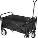 YSSOA Folding Garden Cart PRO, Collapsible Handy Wagon with 360 Degree Swivel Wheels & Adjustable Handle,220lbs Weight Capacity,Black