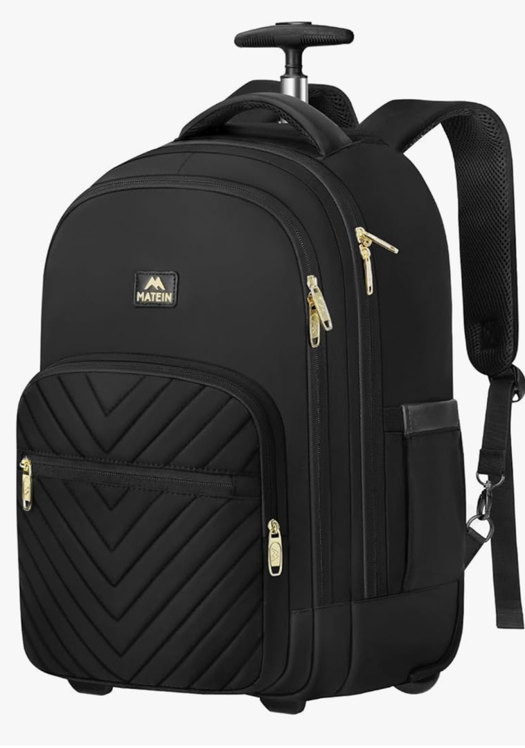 MATEIN Rolling Backpack for Women, 17 inch Water Resistant Wheeled Laptop Backpack, Large Carry On Luggage Travel Backpack with Wheels, Trolley Suitcase Business Overnight Roller Bag for Adults, Black