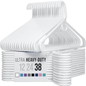 NEATERIZE Ultra Heavy Duty Plastic Clothes Hangers - White - Durable Coat, Suit and Clothes Hanger. Perchas De Ropa (38 Pack - White) (White)